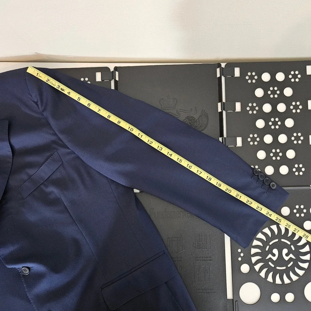 Canali Wool Blazer Suit Jacket Coat Navy Blue | US 44 | SMALL HOLE | FLAWS